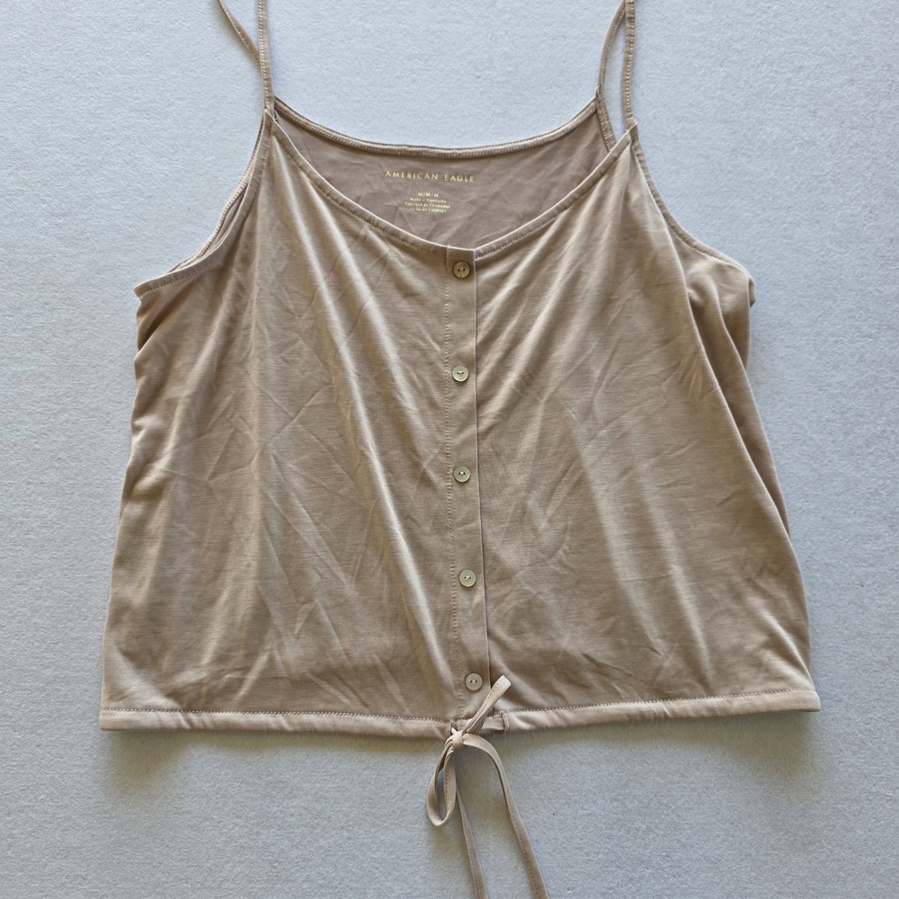 American Eagle Outfitters Beige Button-Front Tie-Hem Cami